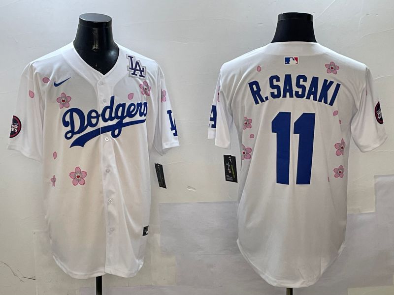 Men Los Angeles Dodgers #11 R.Sasaki White Sakura Edition 2025 Nike MLB Jersey style 4